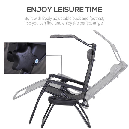 Zero Gravity Garden Deck Chair with Canopy and Cup Holder - Grey