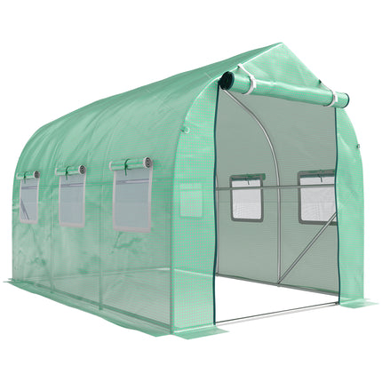 3 x 2 Metre Walk-In Polytunnel Greenhouse with Door & Windows - Green