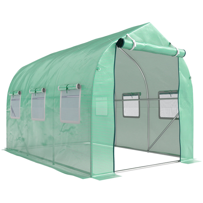 3 x 2 Metre Walk-In Polytunnel Greenhouse with Door & Windows - Green