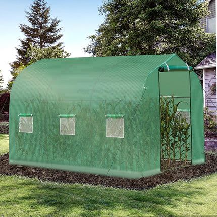 3 x 2 Metre Walk-In Polytunnel Greenhouse with Door & Windows - Green