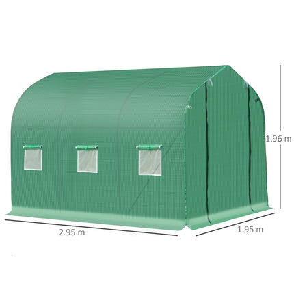 3 x 2 Metre Walk-In Polytunnel Greenhouse with Door & Windows - Green