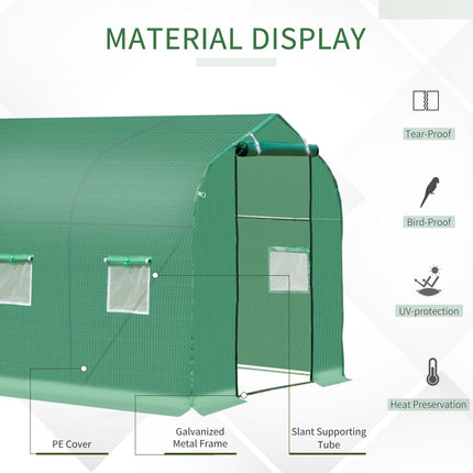 3 x 2 Metre Walk-In Polytunnel Greenhouse with Door & Windows - Green