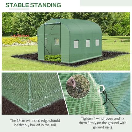 3 x 2 Metre Walk-In Polytunnel Greenhouse with Door & Windows - Green