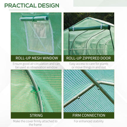3 x 2 Metre Walk-In Polytunnel Greenhouse with Door & Windows - Green