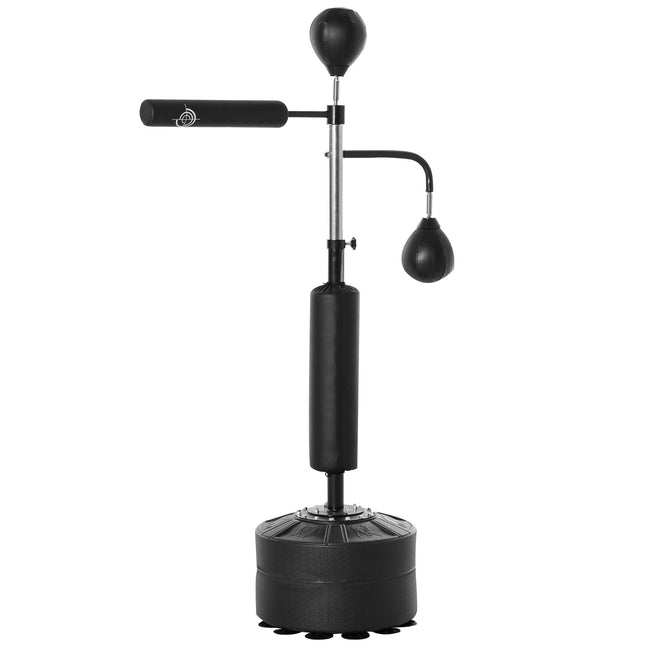 4-in-1 Boxing Punching Bag Stand with 2 Speedballs, 360° Reflex Bar & Adjustable Height - Black