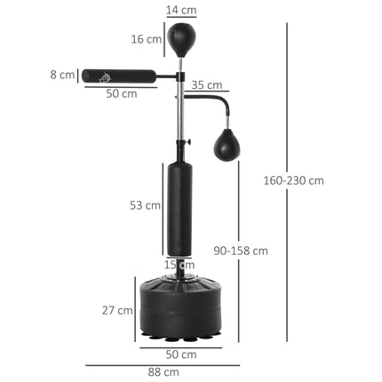 4-in-1 Boxing Punching Bag Stand with 2 Speedballs, 360° Reflex Bar & Adjustable Height - Black