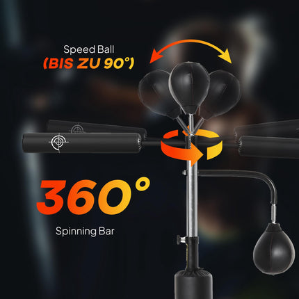 4-in-1 Boxing Punching Bag Stand with 2 Speedballs, 360° Reflex Bar & Adjustable Height - Black