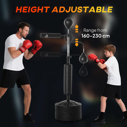 4-in-1 Boxing Punching Bag Stand with 2 Speedballs, 360° Reflex Bar & Adjustable Height - Black