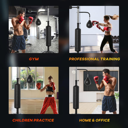 4-in-1 Boxing Punching Bag Stand with 2 Speedballs, 360° Reflex Bar & Adjustable Height - Black