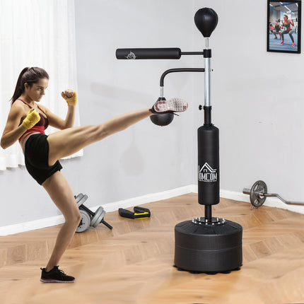 4-in-1 Boxing Punching Bag Stand with 2 Speedballs, 360° Reflex Bar & Adjustable Height - Black