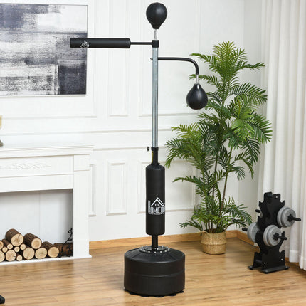 4-in-1 Boxing Punching Bag Stand with 2 Speedballs, 360° Reflex Bar & Adjustable Height - Black