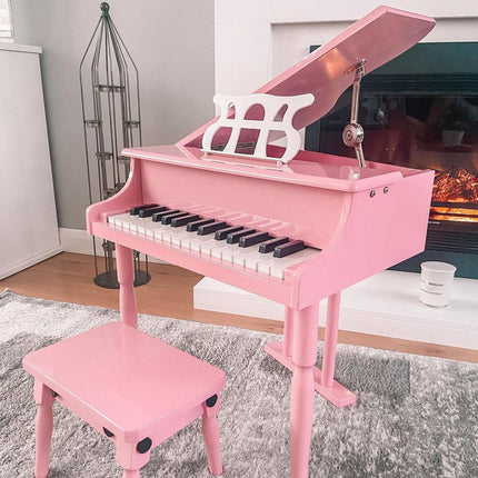 Modern Kids 30-Key Mini Grand Piano Set of 2 with Music Stand and Bench - Pink