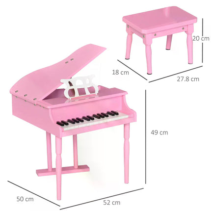 Modern Kids 30-Key Mini Grand Piano Set of 2 with Music Stand and Bench - Pink