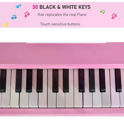Modern Kids 30-Key Mini Grand Piano Set of 2 with Music Stand and Bench - Pink