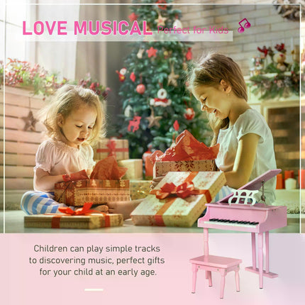 Modern Kids 30-Key Mini Grand Piano Set of 2 with Music Stand and Bench - Pink
