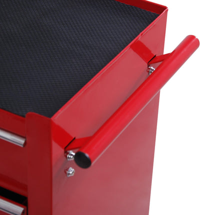 5 Drawer Lockable Steel Tool Chest on Wheels with Side Handle - Red
