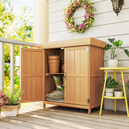 Small Shed, Wooden Garden Shed with Openable Hinged Roof and Removable Shelf, Br