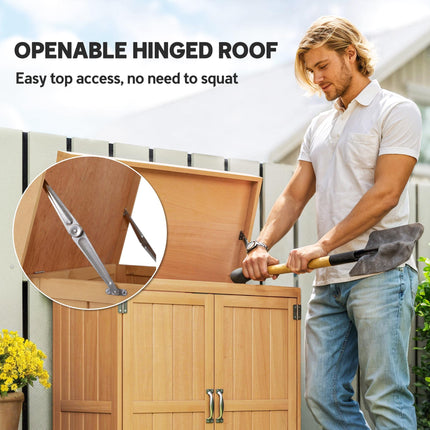 Small Shed, Wooden Garden Shed with Openable Hinged Roof and Removable Shelf, Br
