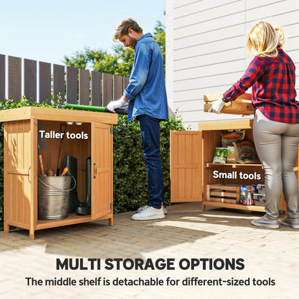 Small Shed, Wooden Garden Shed with Openable Hinged Roof and Removable Shelf, Br