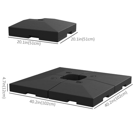 4 Pieces Portable Sand or Water Fillable Parasol Base Weights for Cross Stand Square Holder - Black
