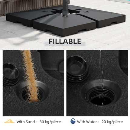 4 Pieces Portable Sand or Water Fillable Parasol Base Weights for Cross Stand Square Holder - Black