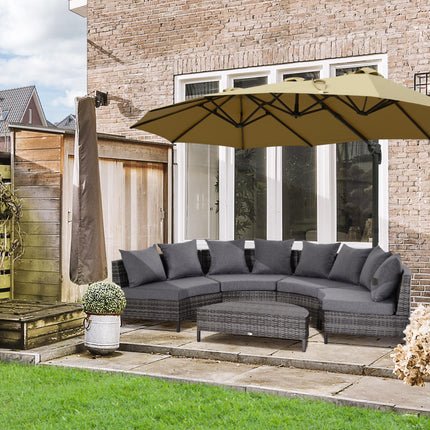 Rattan 4-Seater Half-Round Patio Garden Sofa & Table Set with Cushions and Pillows - Grey