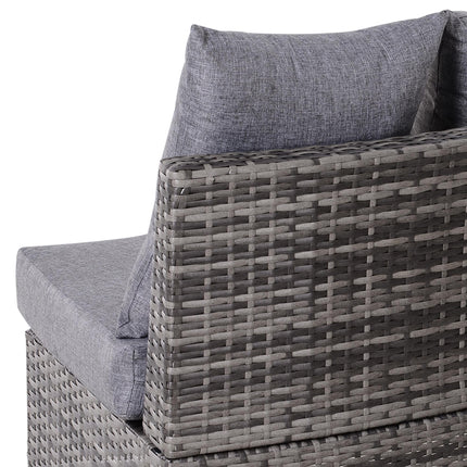 Rattan 4-Seater Half-Round Patio Garden Sofa & Table Set with Cushions and Pillows - Grey