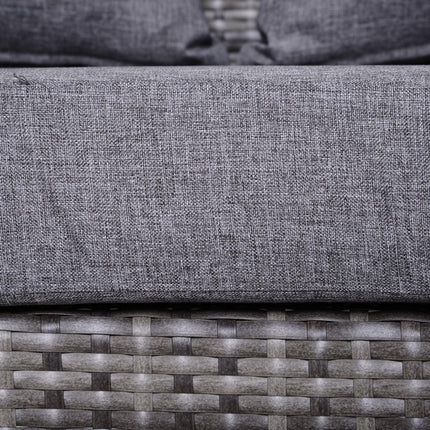 Rattan 4-Seater Half-Round Patio Garden Sofa & Table Set with Cushions and Pillows - Grey