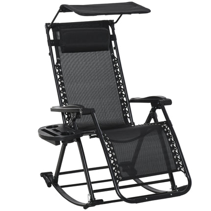 Folding Zero Gravity Rocking Sun Lounger with Headrest and Side Tray - Black