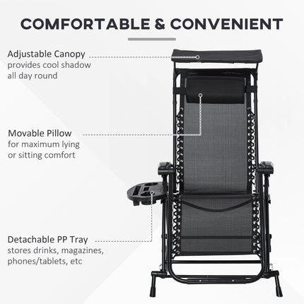 Folding Zero Gravity Rocking Sun Lounger with Headrest and Side Tray - Black