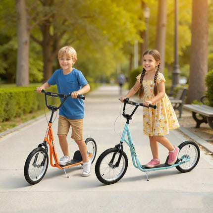 Adjustable Kids Steel Frame Kick Scooter with Dual Brakes - Blue