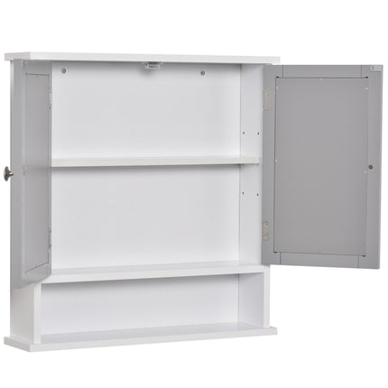 Wall Mounted Bathroom Mirror Cabinet with Double Doors and Adjustable Shelf - Grey