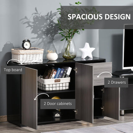 High Gloss Frame Sideboard with 2 Push-Open Drawers - Light Grey and Black