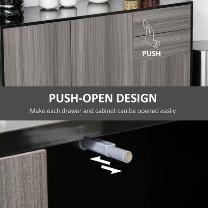 High Gloss Frame Sideboard with 2 Push-Open Drawers - Light Grey and Black