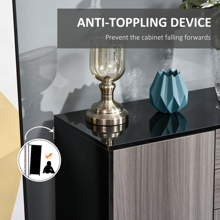 High Gloss Frame Sideboard with 2 Push-Open Drawers - Light Grey and Black