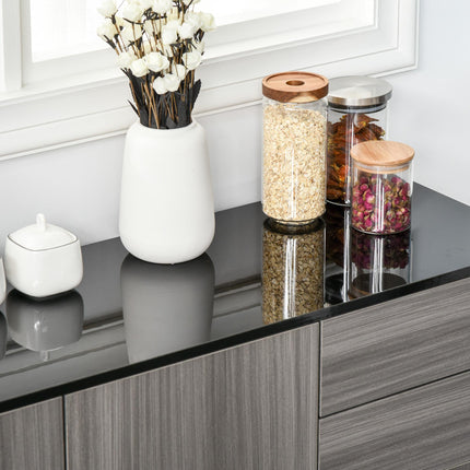 High Gloss Frame Sideboard with 2 Push-Open Drawers - Light Grey and Black