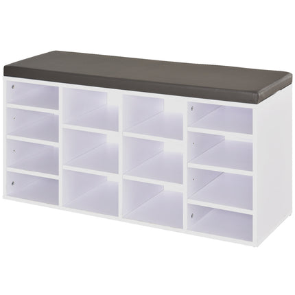 Multi-Storage Shoe Rack with 14 Compartments, Cushion Seat & Removable Shelves - White