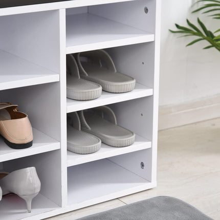 Multi-Storage Shoe Rack with 14 Compartments, Cushion Seat & Removable Shelves - White