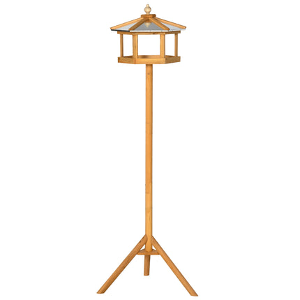 Portable Wooden Bird Feeder Station with Stand for Garden, Patio or Balcony - Natural Wood