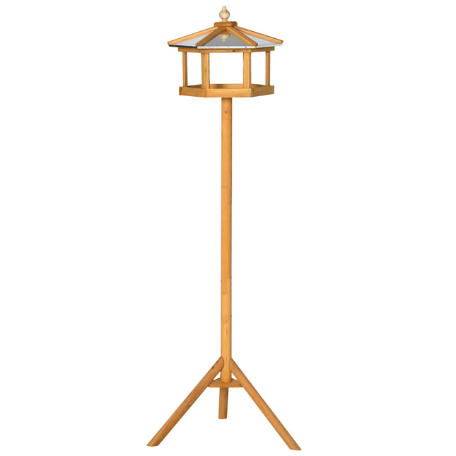 Portable Wooden Bird Feeder Station with Stand for Garden, Patio or Balcony - Natural Wood