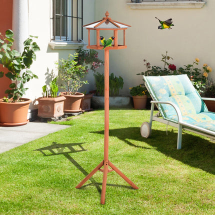Portable Wooden Bird Feeder Station with Stand for Garden, Patio or Balcony - Natural Wood