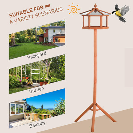 Portable Wooden Bird Feeder Station with Stand for Garden, Patio or Balcony - Natural Wood