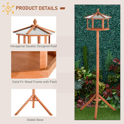 Portable Wooden Bird Feeder Station with Stand for Garden, Patio or Balcony - Natural Wood