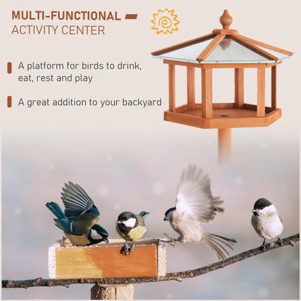 Portable Wooden Bird Feeder Station with Stand for Garden, Patio or Balcony - Natural Wood
