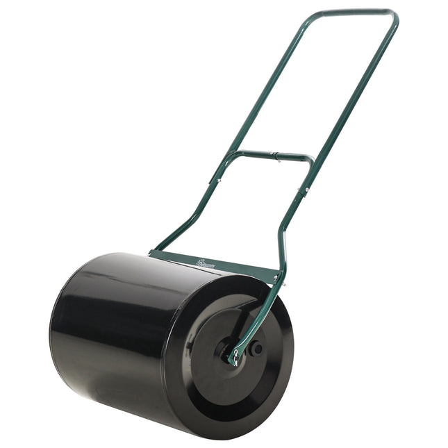 Steel Garden Lawn Roller 50cm with Fillable 60L Cylinder and Handle - Black/Green