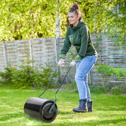 Steel Garden Lawn Roller 50cm with Fillable 60L Cylinder and Handle - Black/Green