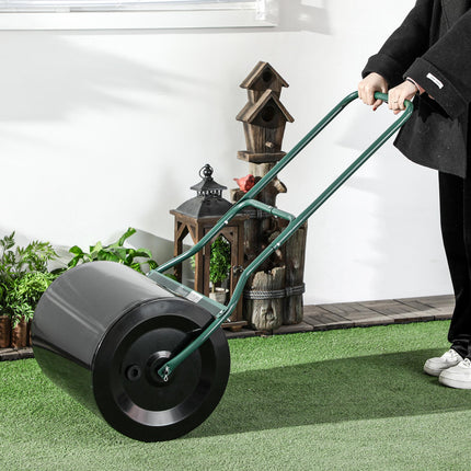 Steel Garden Lawn Roller 50cm with Fillable 60L Cylinder and Handle - Black/Green