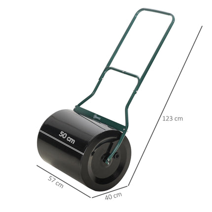 Steel Garden Lawn Roller 50cm with Fillable 60L Cylinder and Handle - Black/Green