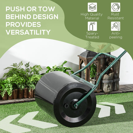 Steel Garden Lawn Roller 50cm with Fillable 60L Cylinder and Handle - Black/Green
