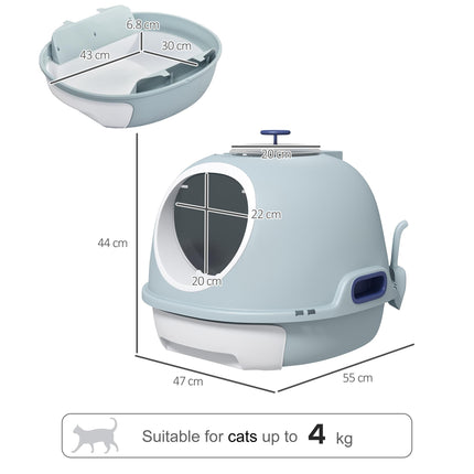 Drawer-Type Cat Litter Box with Skylight and Scoop, Easy to Clean and Move - Tile Blue